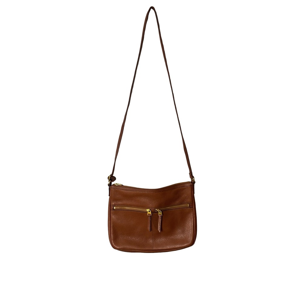 Fossil Brown Pebbled Leather Crossbody Bag Cognac Gold Hardware NWOT
